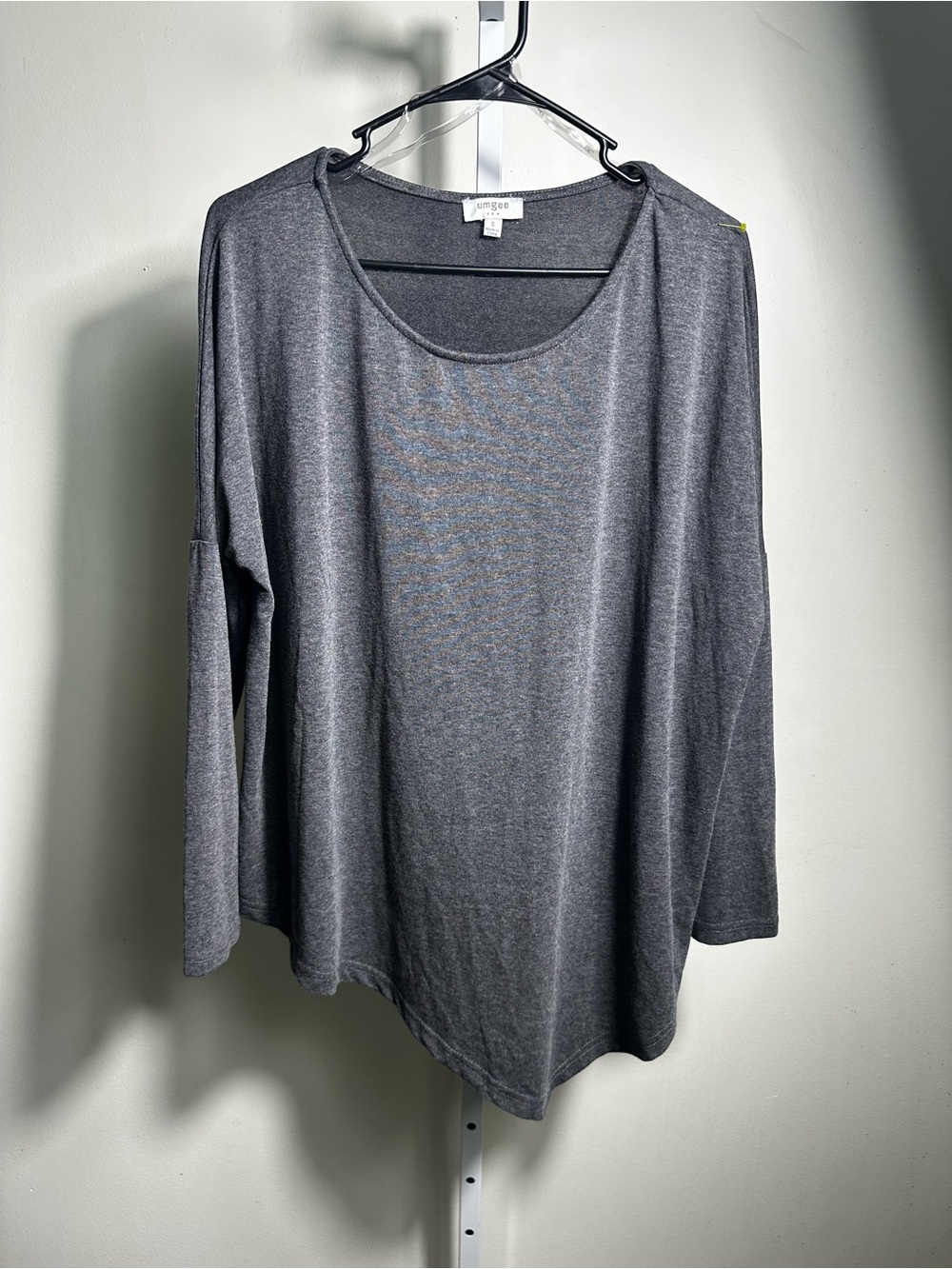 B59. Umgee Relaxed Scoop Neck Long-Sleeve Top - Heather Gray-oversized fit